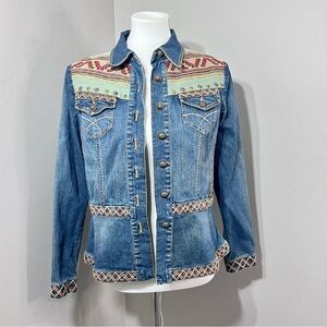 Coldwater Creek Embroidered Southwestern Denim Jacket Women’s Small Western Boho